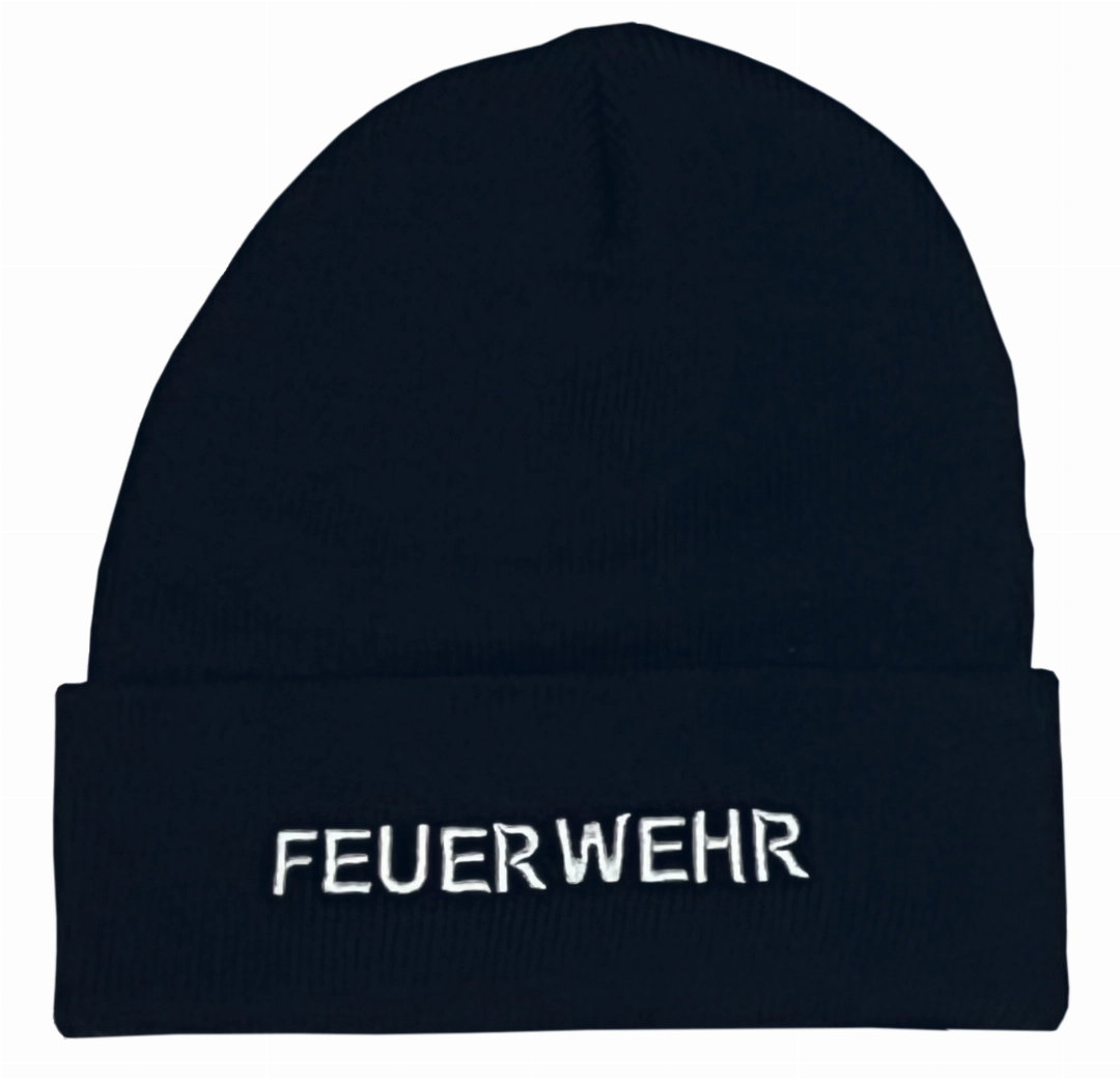 410145 Strickhaube blau mit Stick FEUERWEHR